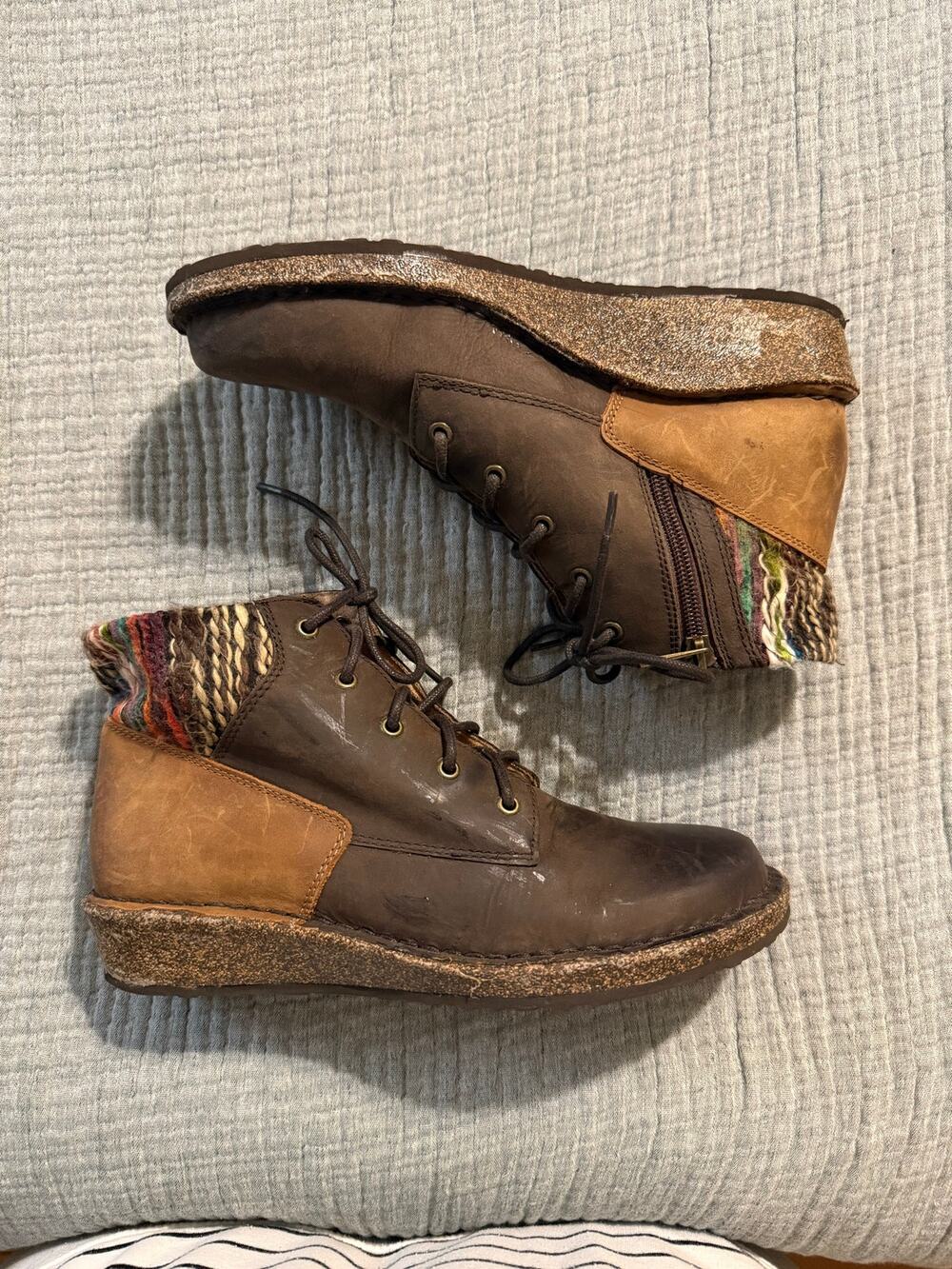 Aetrex Leather Woven Jolie Sweater Boots Brown Women’s Size 8.5